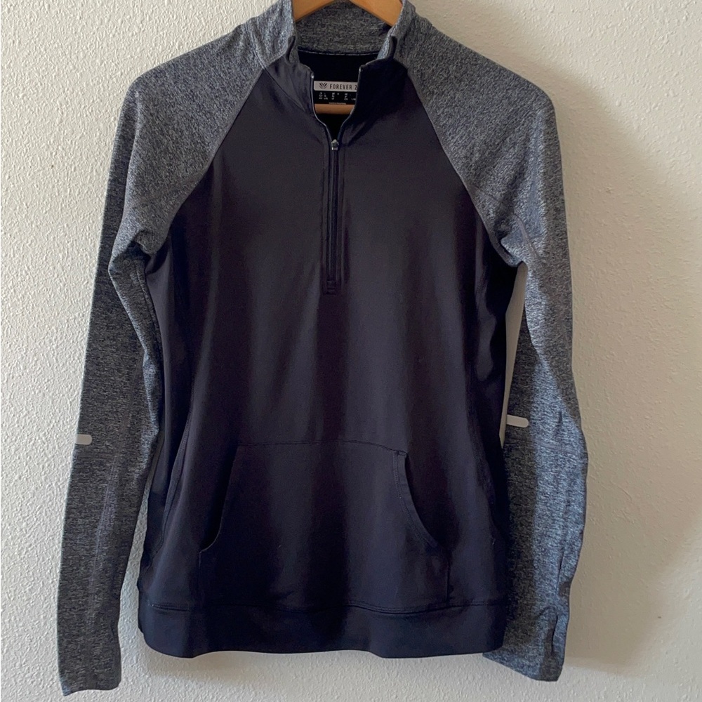 Forever 21 Heather Gray and Black Quarter-Zip Workout Top